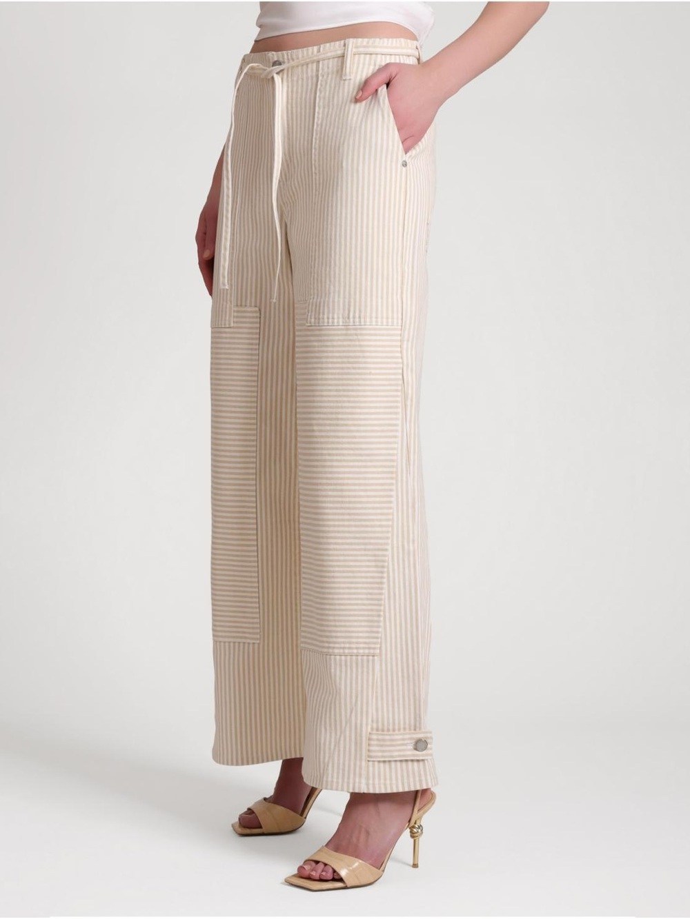 Avec Les Filles Cream-Striped Wide Leg Drawstring Pants